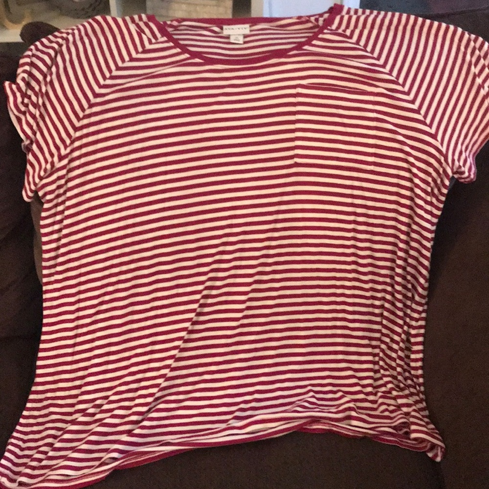 deep red and cream striped T-shirt
